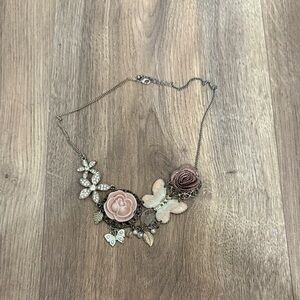 Floral Charm Necklace with Pink and Cream Accents